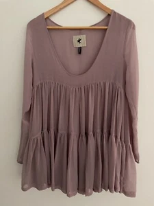 One Teaspoon Tiered Blouse Size 8 Sophia Lauren Winky Sheer Long Sleeve Pink - Picture 1 of 9