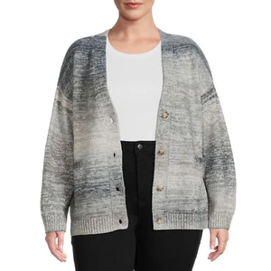 Terra & Sky Women's Plus Size Two Pocket Cardigan Sweater, Gray, 1X 16/18W - Picture 1 of 5