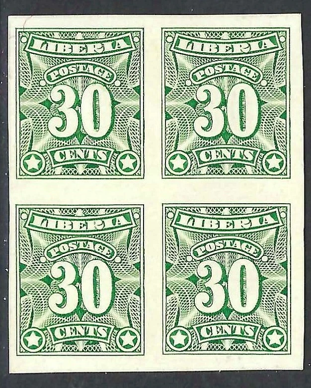 Liberia # 108 MINT Block of Four Green Color Trial PROOF on Card - Image 1 of 1