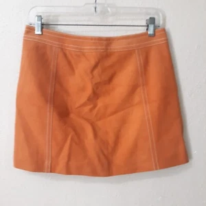 Hilfiger Women Suede Leather Orange Short Skirt Size 4 30x15 A Line Zipper 5207 - Picture 1 of 7