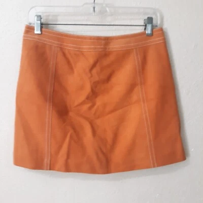 Hilfiger Women Suede Leather Orange Short Skirt Size 4 30x15 A Line Zipper 5207 - Image 1 of 4