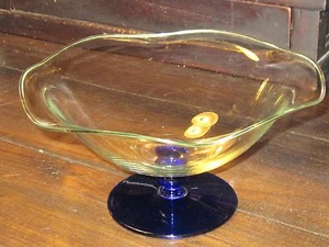 CRYSTAL SAPPHIRE HANDBLOWN CRYSTAL CONSOLE BOWL WITH ROLLED EDGES MARKED PH - Picture 1 of 4