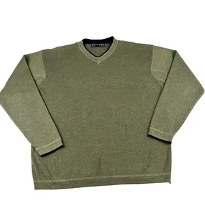VTG 90s Express Mens Sz Large Olive Green Ribbed V-Neck Sweater Classic Minimal - Picture 1 of 8