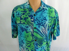 Hilo Hattie's Hawaiian Men's M Aloha Shirt Blue Green 100% Rayon Tropical Print
