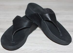 Fit Flop Black Leather Thong Slider Sandal Size EU 37 UK4 US6