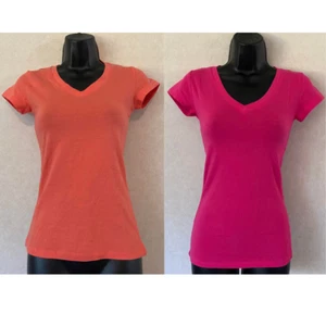 Camicia donna manica corta scollo a V Finamoda - pesca scuro / rosa - small / med - Foto 1 di 25