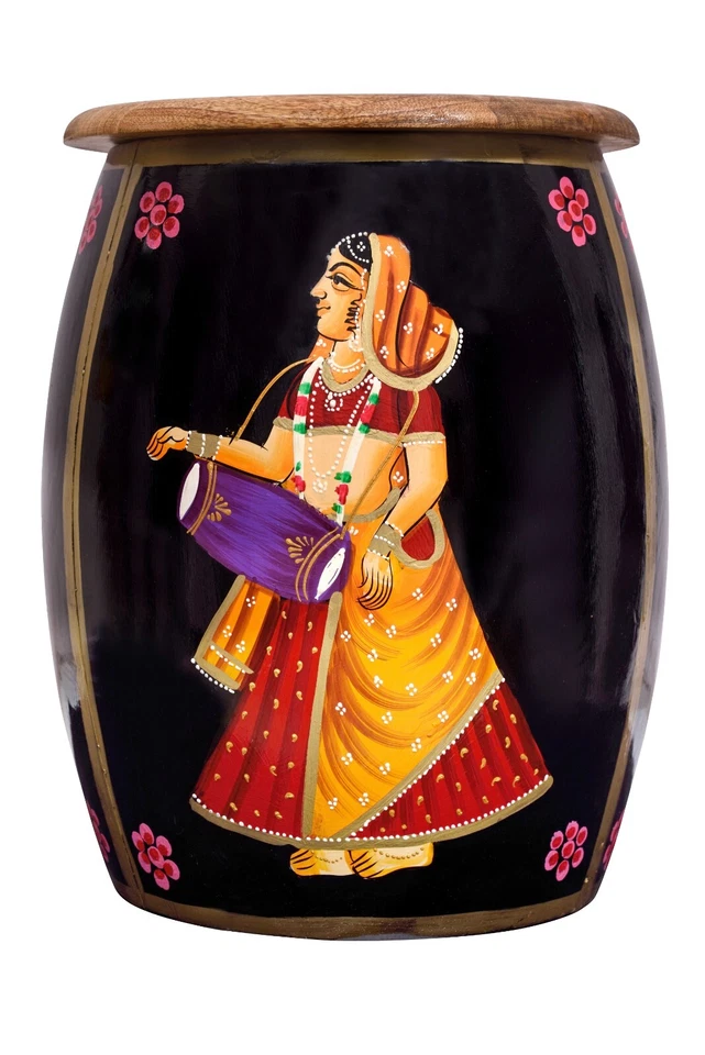 HAND PAINTED MUSICIAN TRIBAL IRON STOOL / MUDDA / TABLE DECOR FOR HOME OFFICE - Image 1 of 1