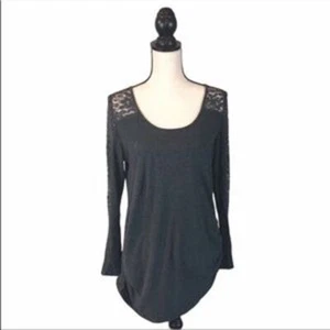 Ambiance Maternity Dark Gray Lace Detail Long Sleeve Top Size Small Gothic Boho - Picture 1 of 12