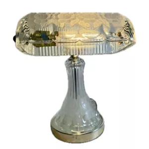 Vintage Anna Hutte Bleikristall Floral Glass Banker's Style Desk Lamp RARE 12” - Picture 1 of 8