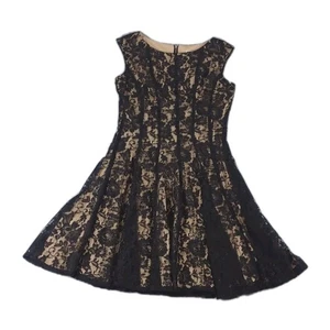 Vestido de encaje floral Julian Taylor para mujer talla 10 negro/desnudo calce acampanado sin mangas - Imagen 1 de 10