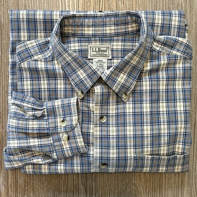 Рубашка мужская LL Bean клетчатая устойчивая к морщинам на пуговицах размер Lg/высокий синий/кремовый - Изображение 1 из 4