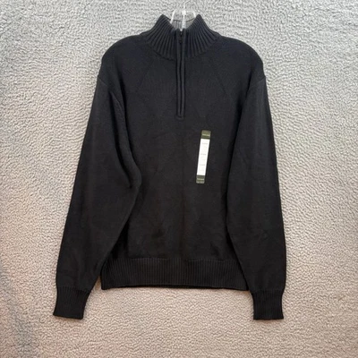 Pronto Uomo Sweater Sweater Mens XL Black Quarter Zip Pullover Argyle Knit New - Image 1 of 4