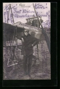 AK Berlin, Flugplatz Johannisthal, Pilot Alfred Friedrich vor seinem Flugzeug  - Picture 1 of 2