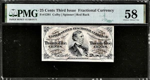 Fractional Fr. 1291 Third Issue 25¢ Note Red Back PMG Choice AU58 - Picture 1 of 2