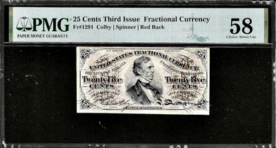 Fractional Fr. 1291 Third Issue 25¢ Note Red Back PMG Choice AU58 - Image 1 of 2