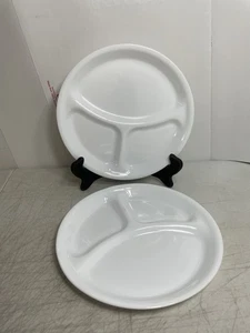 Set of 2 Corelle Winter Frost White 10 1/4" Divided Grill Portion Dinner Plates - Picture 1 of 7