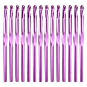 Crochet Hook Set, 14Pcs 6.5mm Aluminum Ergonomic Crochet Needle Purple - Picture 1 of 6