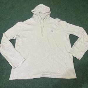 Polo Ralph Lauren Pony Logo Lightweight Long Sleeve Hoodie Shirt Grey Mens Large - Picture 1 of 6