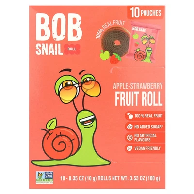 BOB SNAIL Fruit Rolls, Apple-Strawberry, 10 Pouches, 0.35 oz (10 g) Each