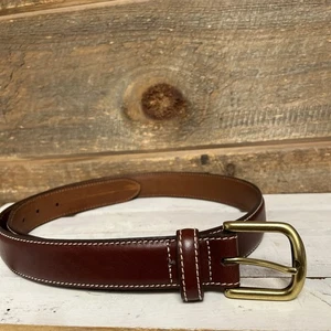 LL Bean Herren Gürtel Größe 36 Braun Leder Messingschnalle Made in USA 280923 Vintage - Bild 1 von 7