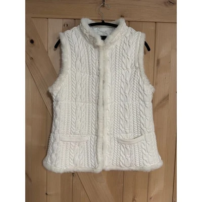 Talbots | Cable Knit & Faux Fur Primaloft Insulated Vest in Ivory | Size M - Imagem 1 de 4