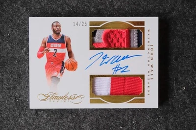 2015-16 Panini Flawless John Wall Gold Foil Dual Patch Auto /25 GAME USED — 第 1/2 张图片