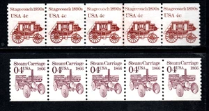 👀Briefmarken USA - 4 Cent Postkutsche & Dampfwagenplatte nummeriert Coilstreifen - Bild 1 von 5