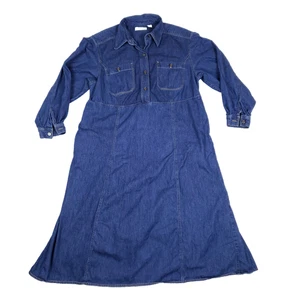 Vintage Elisabeth Denim Shirt Dress Size 20 Blue Utility Chic Western Revival - Picture 1 of 8