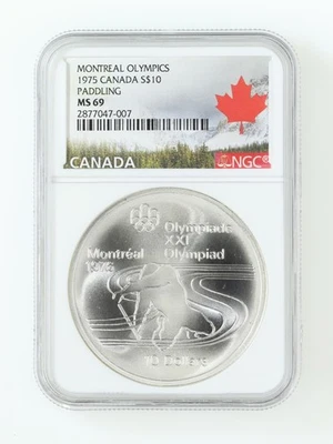 1975  Canada, Montreal Olympics;  Paddling $10 Silver, NGC Graded MS-69 - Image 1 of 2