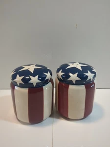 Ceramic Patriotic Stars And Stripes 4th Of July Salt & Pepper Shaker Set - Picture 1 of 8