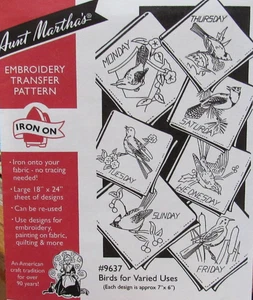 Tante Marthas 9637 Vögel Wochentag Geschirrtücher Stickerei Transfermuster NEU - Bild 1 von 1