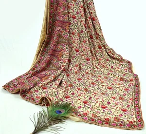 Pre-owned Heavy Sari Beige Pure Georgette Silk Hand Embroidered Abu Jani Sarees - Picture 1 of 20