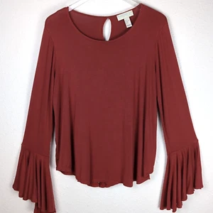Forever 21 Knit Top 1X Brown Bell Sleeve Split Back Fun Fall - Picture 1 of 11