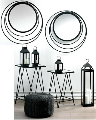 GEOMETRIC THREE RING BLACK IRON WALL MIRROR *29" X 29"* NIB - Image 1 of 4