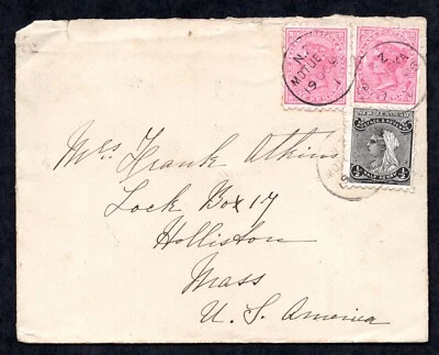 NEW ZEALAND TO US 1896 MOTUEKA TO HOLLISTON, MASS. FRANKED 2 1/2 P. QUEEN ISSUES - Image 1 of 2