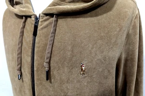 POLO RALPH LAUREN Full-Zip Marrone Velluto a coste Felpa con Cappuccio Giacca Uomo L $188 VEUC* - Foto 1 di 10