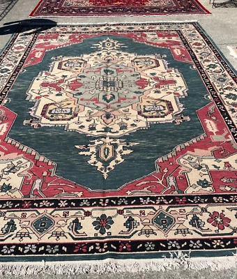 Hand-Woven Wool Area Rug w/ Geometric Design, 9' x 12' - Image 1 of 4