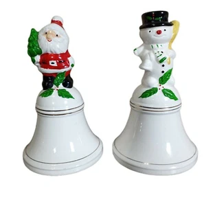 Vtg Frosty the Snowman & Santa Clause Ceramic Christmas Bells Made in Taiwan - Picture 1 of 3