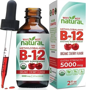 Natural Organic Vitamin B12 Liquid - Sublingual Extra Strength 60 x 5000 mcg - Picture 1 of 6
