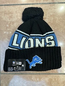 NFL Detroit Lions Beanie Cuffed Fleece Lined BLACK KNIT POMPOM New - Picture 1 of 8