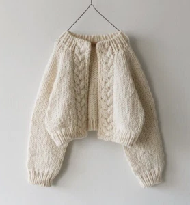 ICHI Antiquites Low Gauge Peru Hand Knit Cardigan Wool100% off-white color NEW - Picture 1 of 7