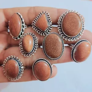 Sonnenstein Edelstein Ringe Konvolut, 925 Sterling Silber vergoldet Ringe Handarbeit Schmuck~ - Bild 1 von 2