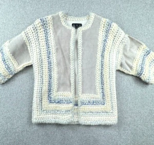 m_m Canadian Original Suede Coat Silk Wool Crochet Open Cardigan Women M BOHO - Picture 1 of 20