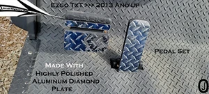 Ezgo TxT 2013 and up Golf Cart Highly Polished Aluminum Diamond Plate 3 pc pedal - Picture 1 of 5