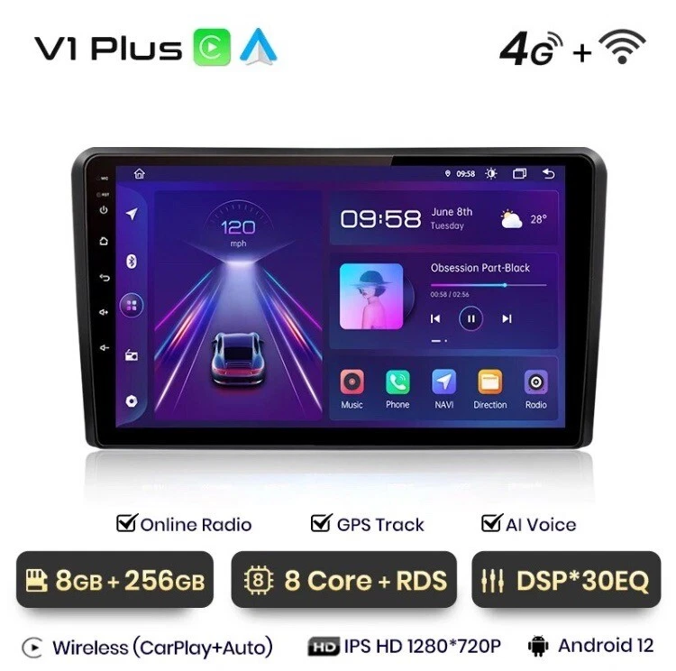 Autoradio Audi A3 8P 2003-2013 8G+256GB 4G+WIFI CarPlay-AndroidAuto Wireless - Immagine 1 di 4