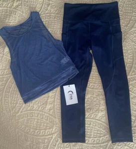 Zyia Women’s Size 2 Blue Cropped Leggings / Small Mesh Active Crop Tank Top Set - Picture 1 of 6