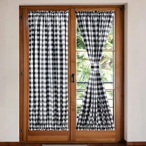 Buffalo Check French Door Curtains Rod Pocket Window Panels For Living Room Pati - Picture 1 of 7