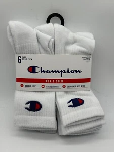 NEW 6 PAIRS CHAMPION MENS CREW SOCKS SIZE 6-12 ARCH SUPPORT CUSHIONED - Picture 1 of 23
