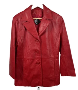 Cappotto giacca pelle rosso Tibor vintage anni 90 Y2k donna medio Gorpcore USA foderato - Foto 1 di 7