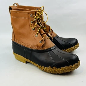 Mens 10 Cabela's Rubber Duck Boots Brown Leather High Top Lace Up Steel Shank - Picture 1 of 9